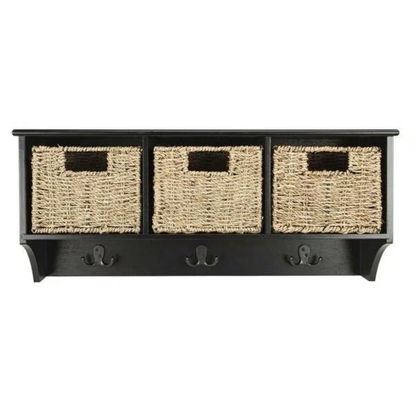 12 x 28 x 7.75 in. Finley Hanging 3 Basket Wall Rack, Black, Safavieh, Mfr#: HAC5700A